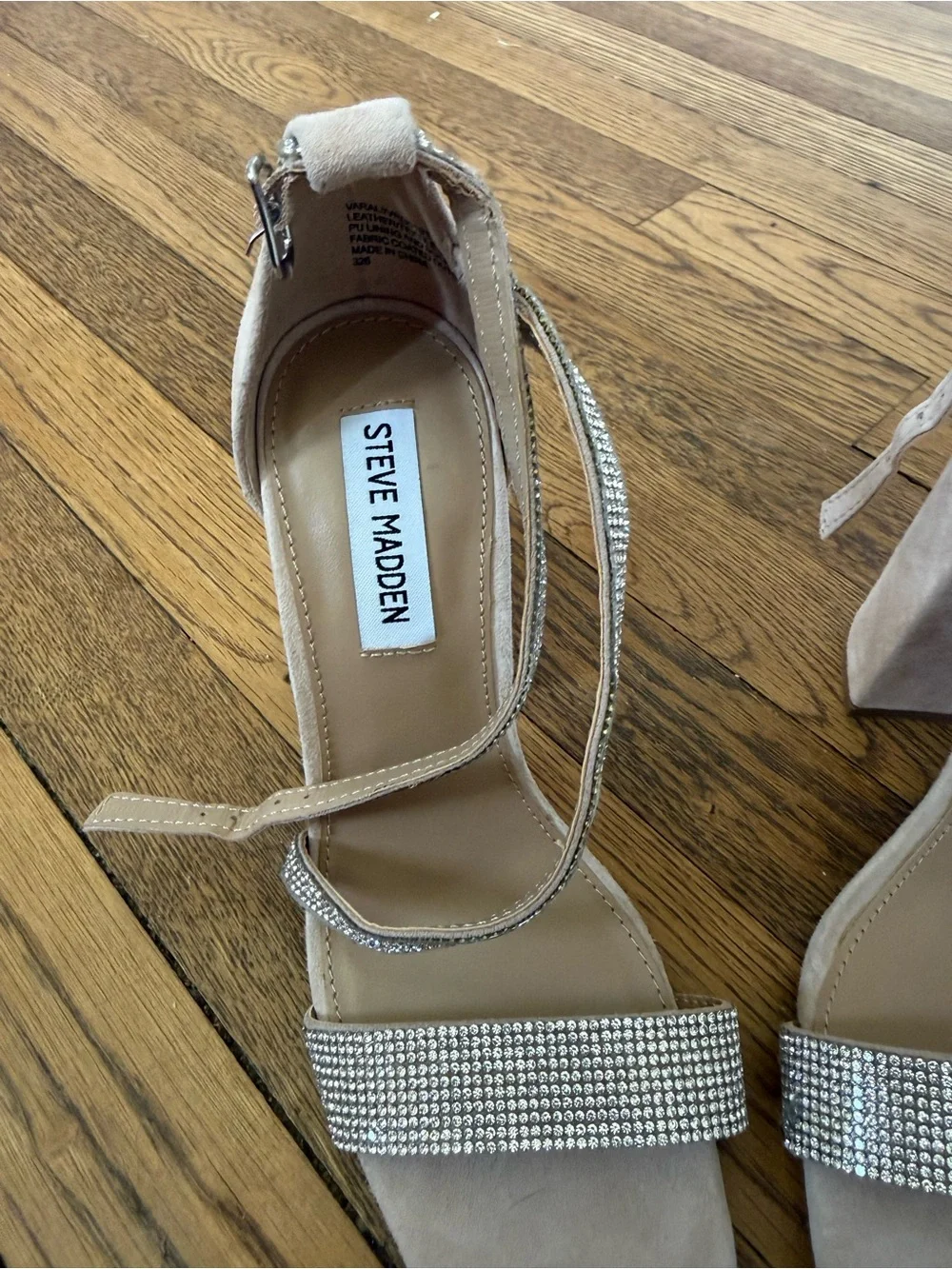 Steve Madden Nude Suede Block Heels with Rhinestone Straps size 7